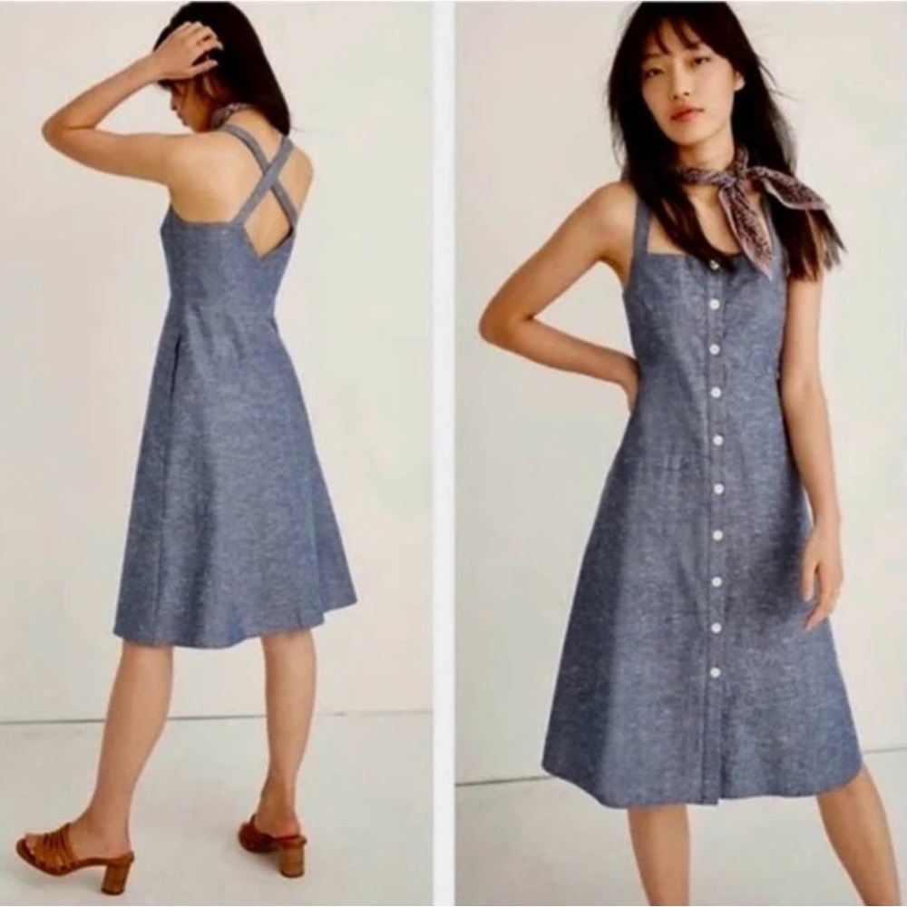 Madewell Button Front Chambray Backless Tank Dres… - image 1